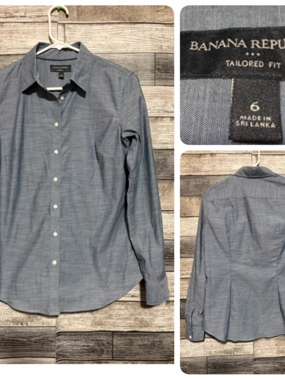 Banana Republic Tailored Fit Chambray Button Up Shirt Women’s 6 Blue Cotton